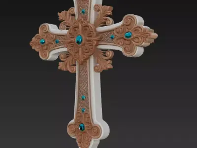Royal Emerald Cross - Ornamental Baroque Religious Sculpture 3D print model