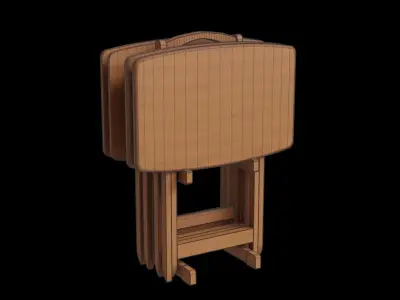 Set Of 4 Small Foldable Wooden Tables 3D model