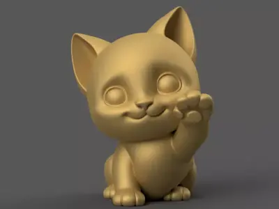 Smiling Cat Sculpture Waving Hello Desk Decor for Cat Lovers 3D print model