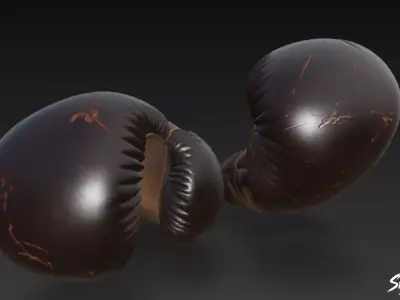 Vintage Leather Boxing Gloves Low-poly 3D model