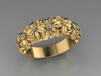 Ring with flowers Low-poly 3D model