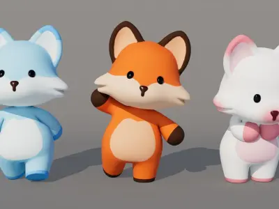 Rigged Cartoon Fox Low-poly 3D model