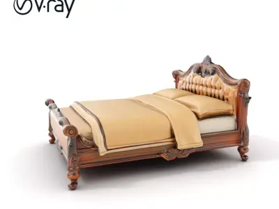 Classic Carved Bed Model Pack with Padded Headboard Low-poly 3D model