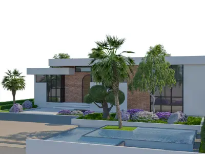 Modern Villa Exterior Scene - The Oasis Low-poly 3D model