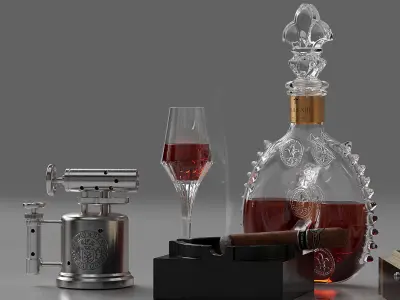 Set of wine and cigarettes 3D model