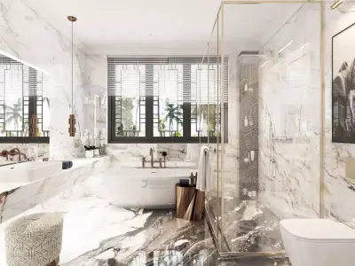 Luxury Marble Bathroom Interior  High-End Photorealistic 3D model