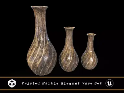 Twisted Marble Elegant Vase Set Low-poly 3D model