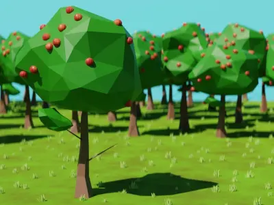 Forest Apple tree Environment Fully Procedural Free low-poly 3D model
