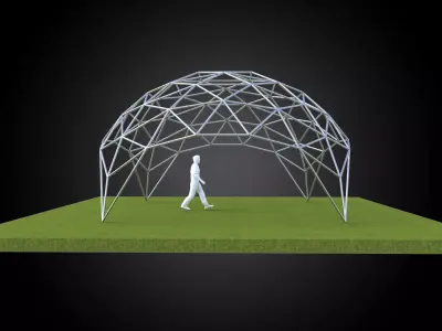 Dome triangulated with openings wireframe structure architecture 3D model
