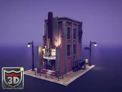 Blender 3 Unreal Engine 5 Vintage Music Hall Building Gamedev 3D model