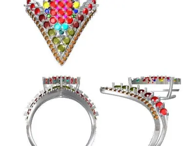cocktail v-shape cluster diamond rings  3D print model