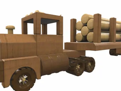 Wooden car toy truck and trailer 1 Free 3D model
