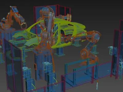 Robot arm animation car manufacturing production line factory 3D model