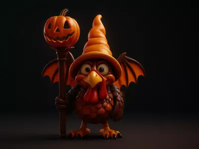 Halloween Turkey Wizard with Pumpkin Staff  3D print model
