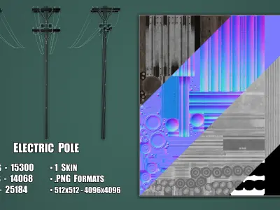 Set of 3 Various Electric Pole Low-poly 3D model