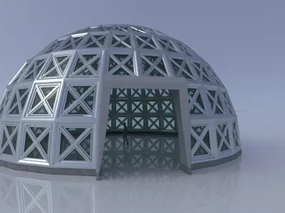 Large steel dome with glass panels and entry 3D model