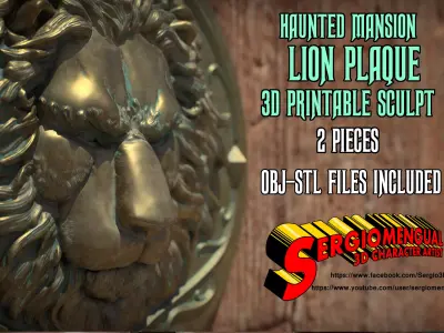Haunted Mansion Lion Plaque 3D Printable Sculpt 3D print model
