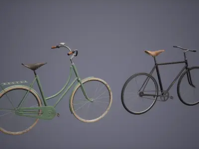 Bicycle Set Low Poly Game Ready vintage Low-poly 3D model
