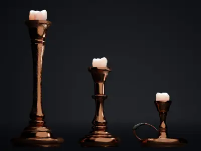 Three Bronze Candlesticks with Mild Aging 3D model