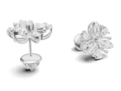 Cluster Diamond Stud Earrings With Baguette  Pear Style 3D print model