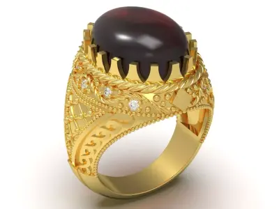 Royal Gold Men stl 3dm Ring with Amber and Diamonds Model mr0260 3D print model
