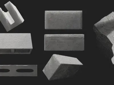 PACK 7 Concrete Blocks with Various Shapes  3D Model 3D model
