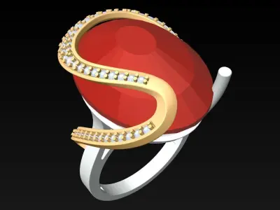 Oval Stone Ring - GN252 3D print model