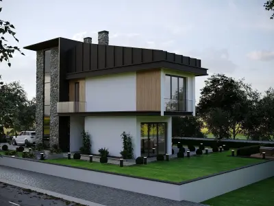 modern villa project Low-poly 3D model