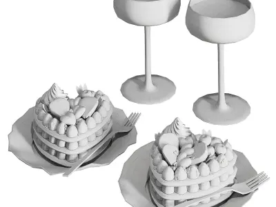 Cakes with champagne glasses 3D model