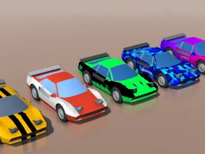 Low-poly cartoon cars Low-poly 3D model