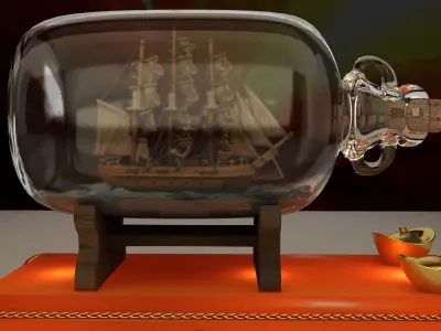 Chinese ship in the bottle 3D model