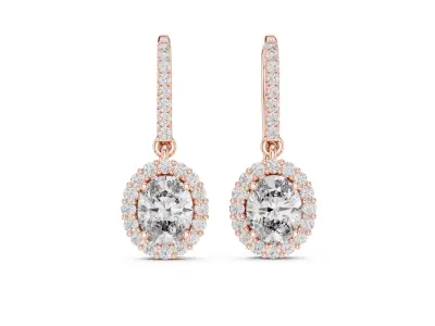  Oval  Diamond Halo Drop Earrings 3D print model