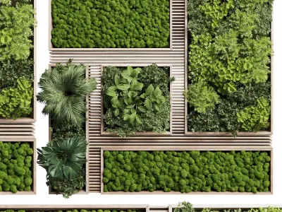 Vertical Wall Garden With Wooden frame 39 3D model
