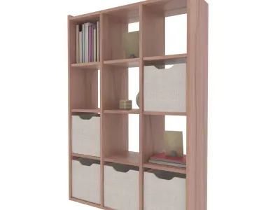 Bookshelf with Drawers and Decorations 3D model