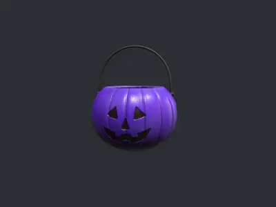 Purple Pumpkin Basket - Trick or Treat Halloween Basket Low-poly 3D model