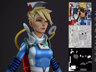 Astro Sarah Hand painted  Free low-poly 3D model