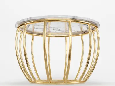 Gold Coffee Table with Marble Top 3D model