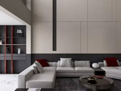 Modern villa living room interior scenes  3D model