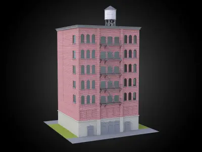 Brick building w water tower exterior fully modeled architecture Low-poly 3D model