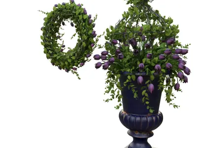 Vase with tulips and a wreath of tulips 02 3D model
