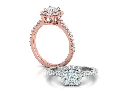 Cushion Halo Engagement Ring  5mm Round stone 3dprint model  3D print model