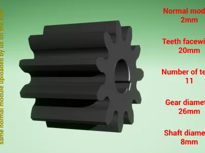 Cylindrical gear - paired - z11 m2 D26 d8 3D print model