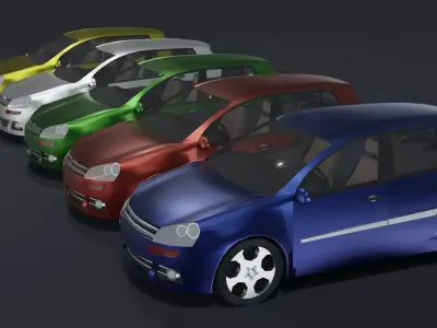 Generic Hatchback Car With Interior Lowpoly 3D Model Low-poly 3D model
