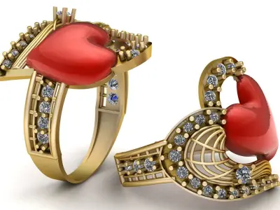 Stylish Proposal Heart Diamond Ring 3d Printable Model 3D print model