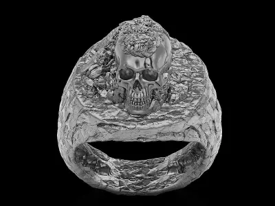 Skull rock ring  gold jewelry printable 3D model 3D print model