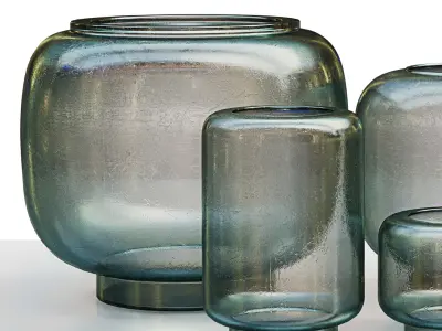 Decorative vases green and orange glass 003 Low-poly 3D model