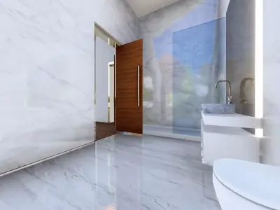 office modern bathroom with marble floors and walls 3D model