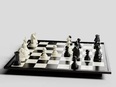 Rigged Chess Board with Complete Chess Pieces 3D model