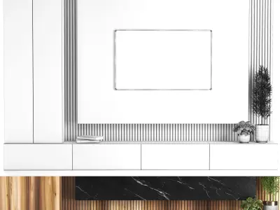 TV Wall Wooden - Set01 3D model