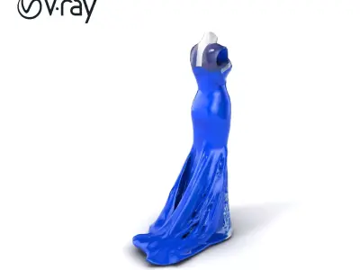 Regal Evening Gown Model Pack with Mermaid Flare Low-poly 3D model